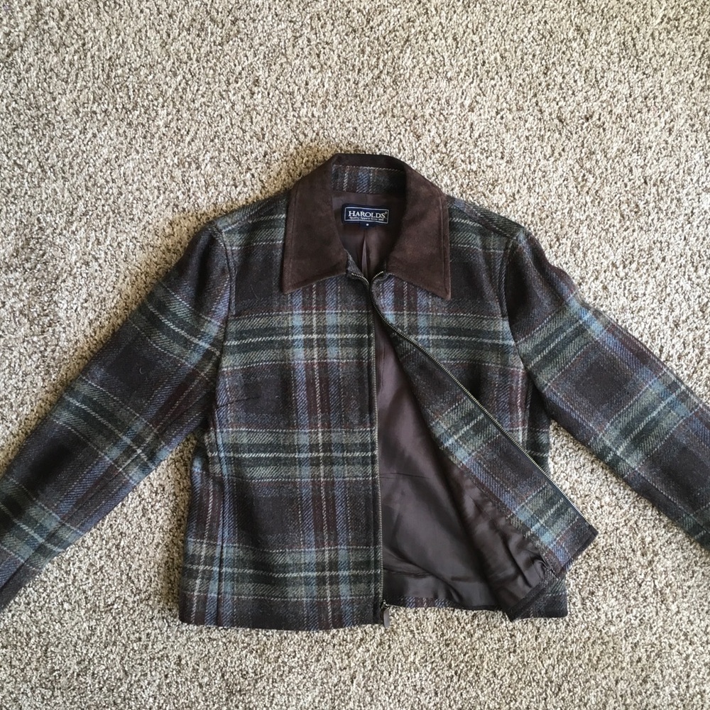 Plaid wool coat.